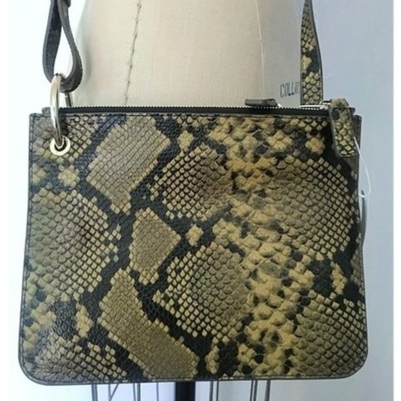 H&M PREMIUM LEATHER SLIM CROSSBODY NATURAL SNAKE PYTHON HANDBAG 8 x 9 OS NWT - Picture 6 of 10